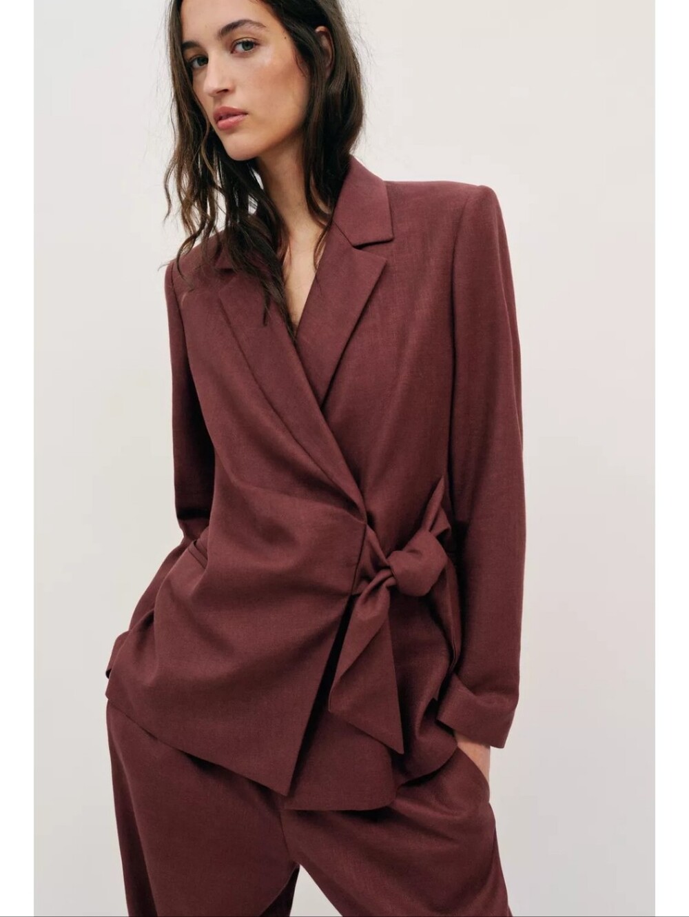 Zara Burgundy Wrap Blazer Jacket